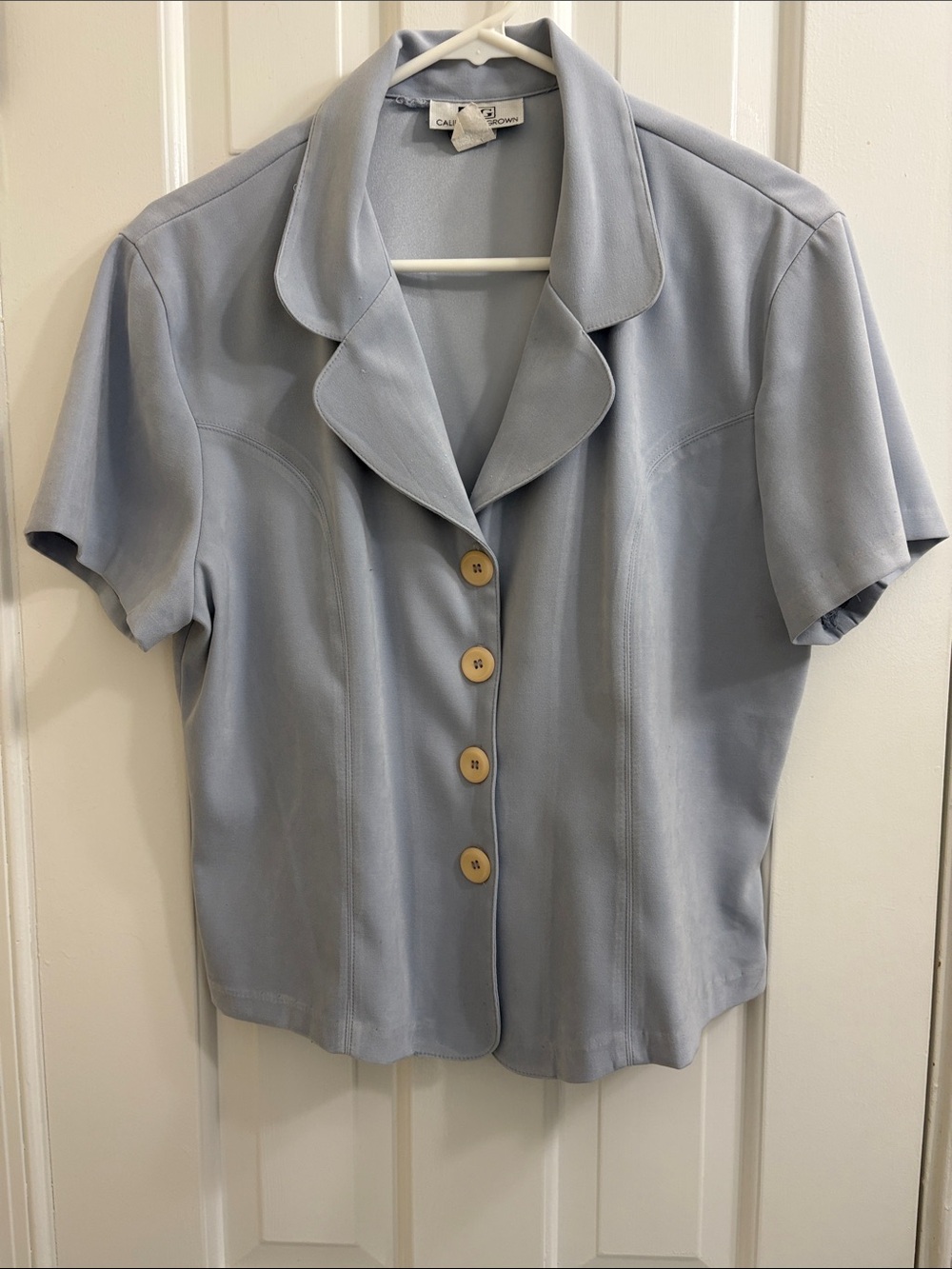 California Grown - Pale Blue Short Sleeve Button-Front Blouse